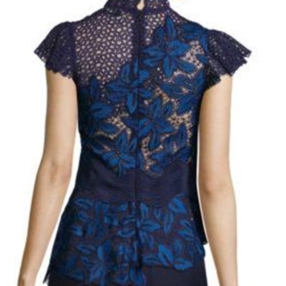 Sea Mosaic Lace Peplum Top In Blue Multi - Picture 2 of 8